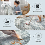 4x6 Area Rugs for Living Room: Washable Abstract Blue Multi Badroom Carpet | - Image 4