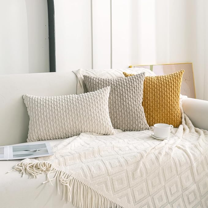 Set of 4 Mustard Yellow Decorative Throw Pillow Covers 16x16 Inch Corduroy - Image 3
