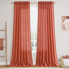 Coral Linen Curtains 108 Inches Long 2 Panels Set Back Tab Loop Pocket Light by Nanspring