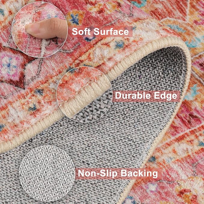 Yamaziot Washable Runner Rug, 2x10 Non-Slip Boho Hallway Kitchen Rug | Stain - Image 5