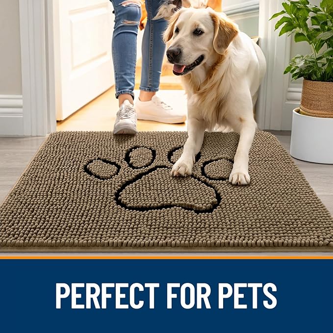 OLANLY Dog Door Mat for Muddy Paws 47x32, Paw Print Design Chenille Mud Mat | - Image 6