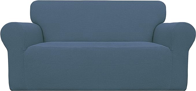 Easy-Going Stretch Loveseat Couch Covers Washable Bluestone | 1-Piece Loveseat by Easy-Going