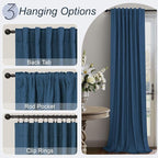 Navy Blue Black Out Curtains 96 Inches Long 2 Panels Linen Textured Blackout - Image 6