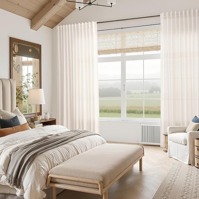 Ivory White Linen 112 Inch Curtains - Image 7
