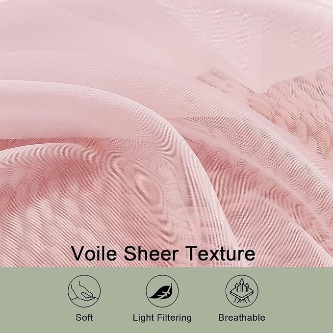 Blush Sheer Curtain 90 Inches Long 2 Panels Set, Solid Filmy Drapes - Image 5
