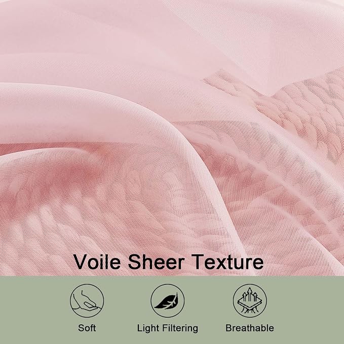Sheer Blush Curtains, Sheer Curtains 63 inch Length 2 Panels Set, Rod Pocket - Image 3