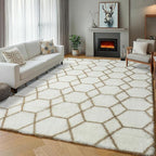 6x9 Area Rugs for Living Room Bedroom, Fluffy White and Beige Geometric Rug | - Image 7