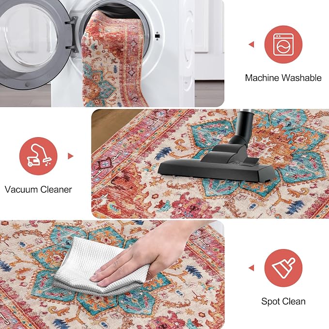 Yamaziot Washable Runner Rug, 2x10 Non-Slip Boho Hallway Kitchen Rug | Stain - Image 7