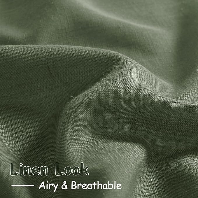 Olive Green Linen Curtains 30 Inch Length Short Kitchen, Semi Sheer Light - Image 4