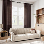 Linen Curtains Semi Sheer Coffee Brown 96 Inches Long 2 Panels Set - Image 6