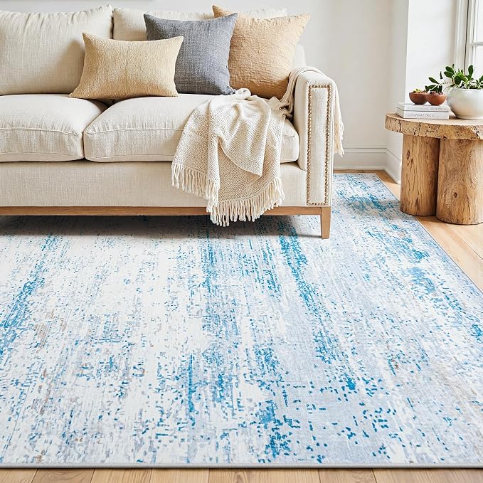 8x10 Washable Area Rug for Living Room Bedroom: Non-Slip Modern Light Blue | - Image 9