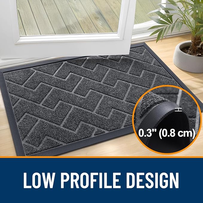 OLANLY Front Door Mat Outside 47x32, All-Season Absorbent Rubber Doormat | Grey - Image 4