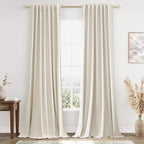 100% Blackout Linen Curtains 132 Inch Length 2 Panels Set by Guken