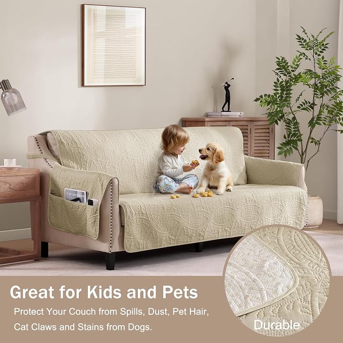 Soft Quilted Couch Cover with Pockets - Image 8