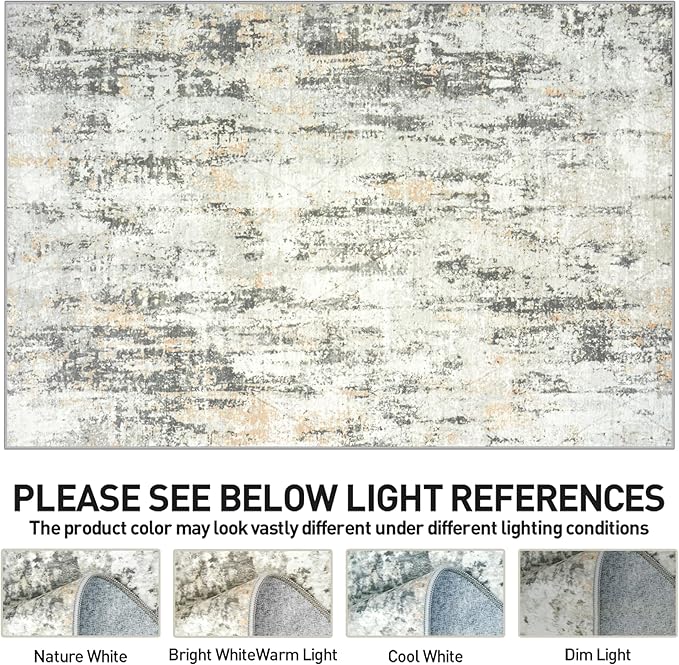 8x10 Area Rugs for Living Room: Washable Abstract Grey Brown Badroom Carpet | - Image 8
