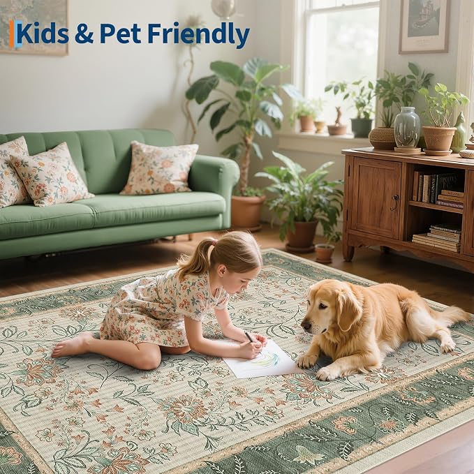 GarveeHome 10x13 Large Living Room Rug Sage Green Washable Area Rug Soft | Non - Image 3
