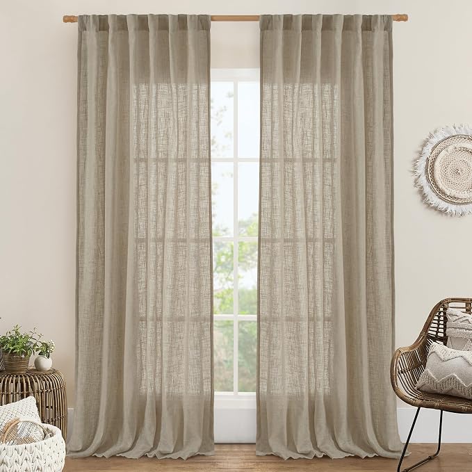 Taupe Sheer Linen Curtains 2 Panels Set Light Filtering Panels | Semi Sheer by LAMIT