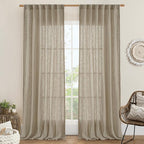Taupe Sheer Linen Curtains 2 Panels Set Light Filtering Panels | Semi Sheer by LAMIT