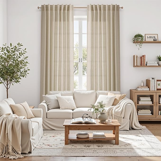 Eggshell Beige Linen Curtains 132 Inch Length - Image 8