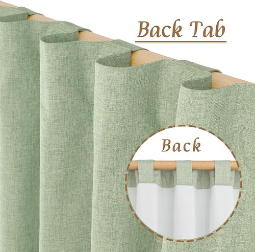 54 Inch Light Green Linen Full Blackout Window Curtains - Image 2