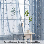MIULEE Dusty Blue Sheer Curtains 2 Panels Leaf Patterned, W52 x L96 | - Image 5
