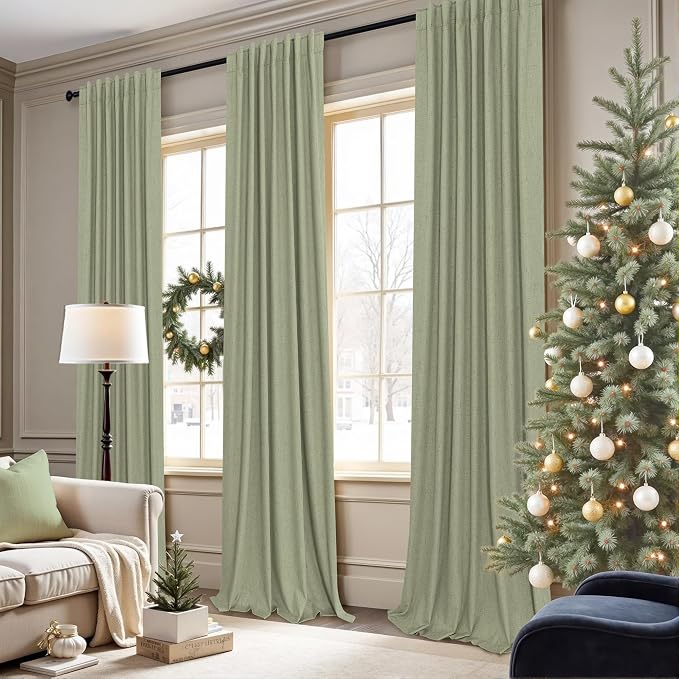 Pitalk Light Sage Green Black Out Curtains 63 Inch Long 2 Panel Set Back Tab - Image 7