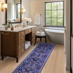 PLHXFR 2.6x8 Washable Runner Rug：Floral Indoor Kitchen Soft Carpet Blue | - Image 5