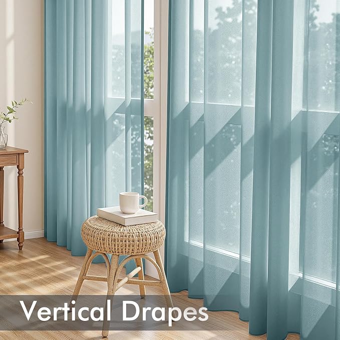 MIULEE Dusty Blue Sheer Curtains 63 Inches Long 4 Panels 42 x 63 Inches | Light - Image 5