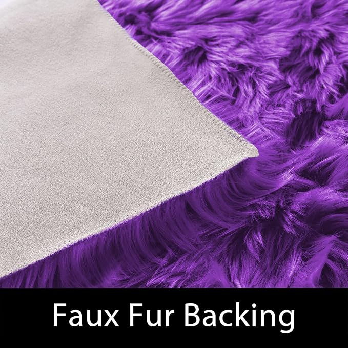 Latepis Alfombras para Salas 5x8 Area Rug Purple Fluffy Washable Shag Faux Fur - Image 3
