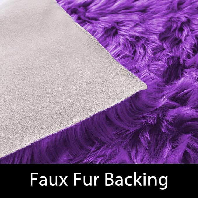 Latepis Fluffy Shaggy Fuzzy Fur Rugs Purple 6.7x10 Large Living Room Rug - Image 3