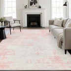 8x10 Area Rug Living Room: Modern Washable Soft Carpet Pink White | by FXRHLP
