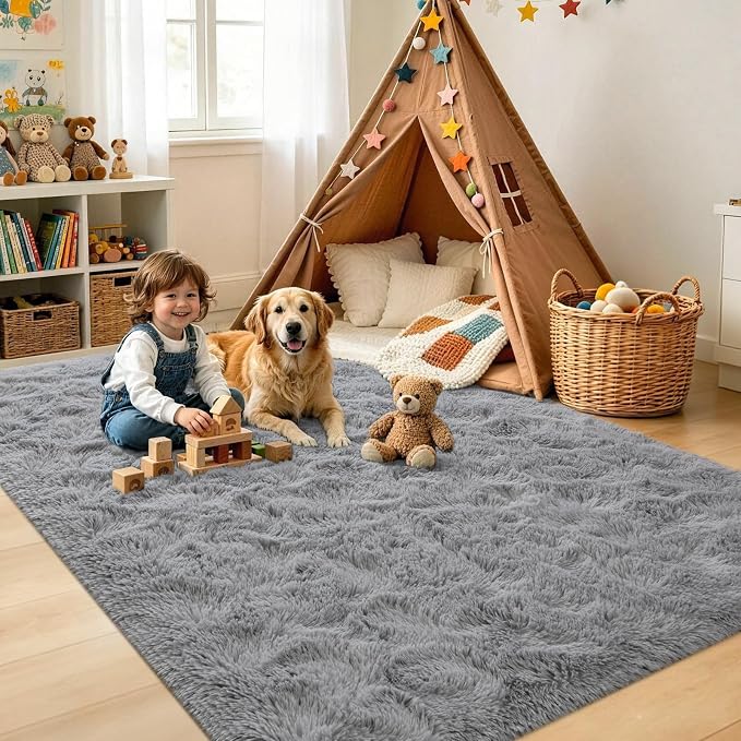 4x6 Grey Fluffy Soft Area Rug Non-Slip - Image 4