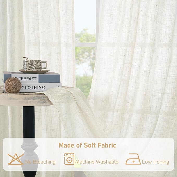 Cream Linen Curtains 84 Inch Length 2 Panels - Image 9