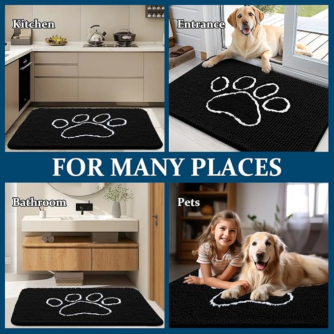 OLANLY Dog Door Mat for Muddy Paws 47x17, Paw Print Design Chenille Mud Mat | - Image 8