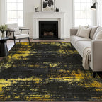 10x14 Area Rug Living Room: Modern Washable Soft Carpet Black Gold | by FXRHLP