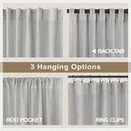 Grey Curtains 38 Inch Width for Kitchen Windows 2 Panels Back Tab Rod Pocket - Image 5