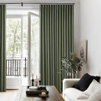 Olive Green Pleated Linen Blackout 102 Inch Curtains - Image 9