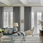 Charcoal Grey Pleated Linen Semi Sheer Curtains 45 Inch Length 2 Panels | - Image 2
