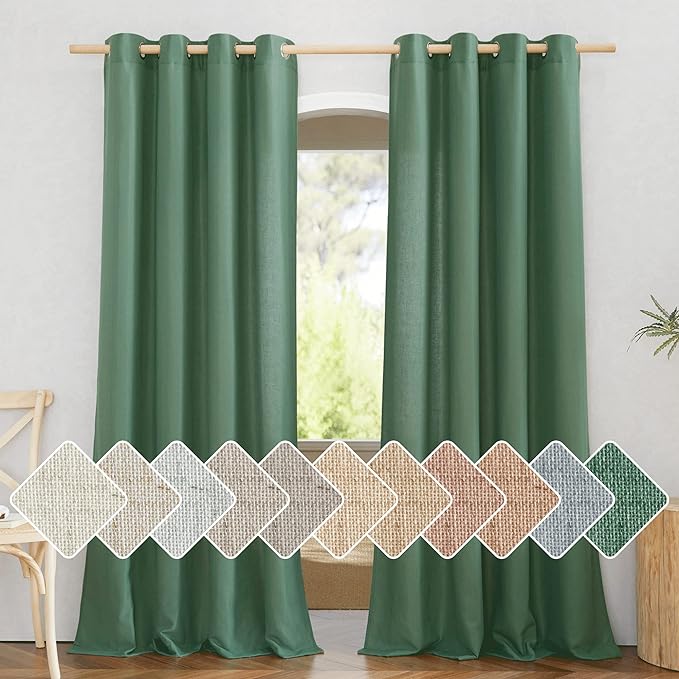 NICETOWN Olive Green Curtains 84 inch Length 2 Panels, Grommet Linen Blend by NICETOWN