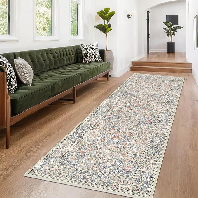 Vintage Beige Blue 3x12 Runner Rug - Image 4