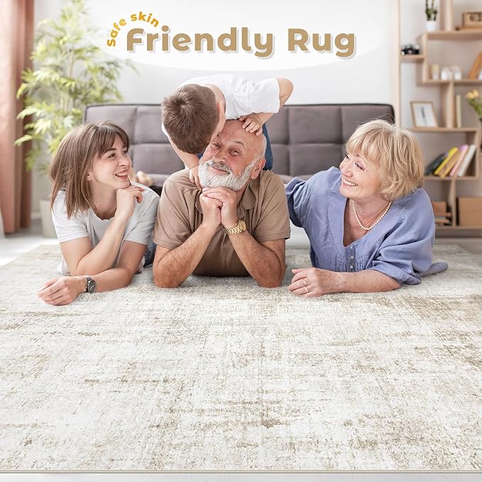 6x9 Area Rugs Washable Rug: Abstract Neutral Rugs Modern Non Slip Area Rug - Image 7