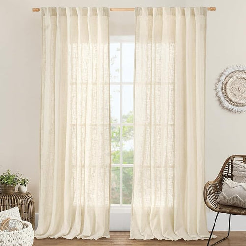 102 inches Long Sheer Linen Curtains 2 Panels, 52 x 102 Inch | Linen Textured by LAMIT