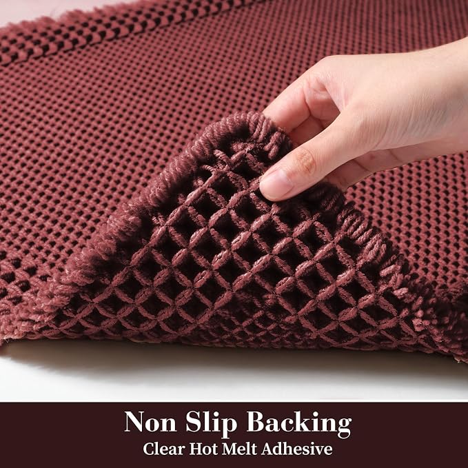 RESARE Waffle Bath Mat for Bathroom Non Slip Bathroom Rugs 17"x24" Dark Red | - Image 4