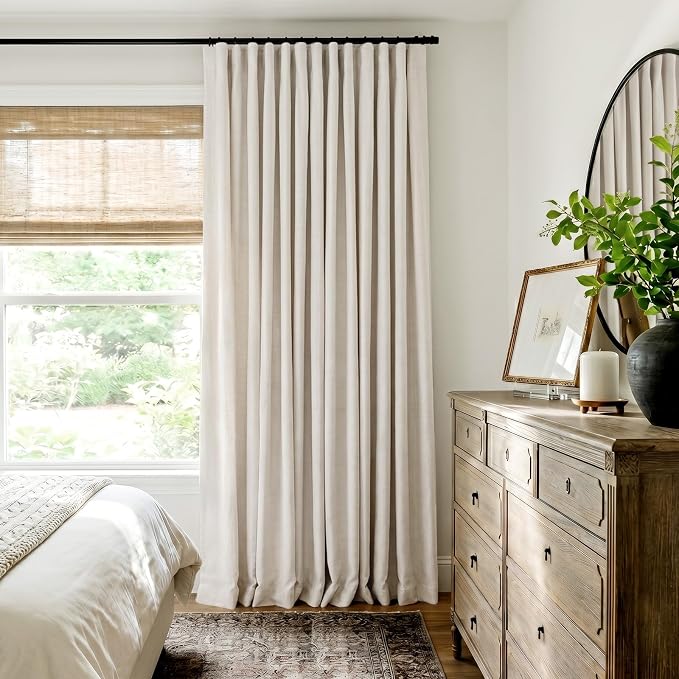 INOVADAY Linen Textured 100% Blackout Sliding Door Curtains 102x90 Beige | 1 - Image 8