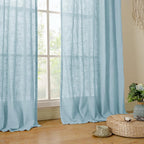 Stone Blue Semi Sheer Window Linen Curtains 63 Inch Length | Soft Thick - Image 9