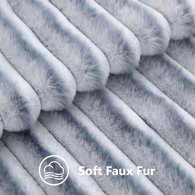 decorUhome Fall Faux Fur Throw Pillow Covers 26x26 Set of 2 Grey White | - Image 3