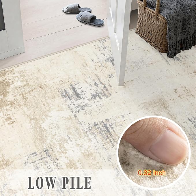 2x3 Washable Entryway Rug: Modern Abstract Soft Carpet Beige Brown | - Image 9