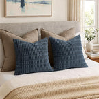 MIULEE Euro Sham Corduroy Decorative Throw Pillow Covers 24x24 Blue | Pack of 2 - Image 2