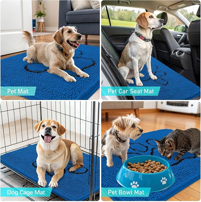 OLANLY Dog Door Mat for Muddy Paws 30x20, Paw Print Design Chenille Mud Mat | - Image 7
