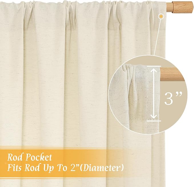 Light Beige Linen Semi Sheer Curtains 45 Inch - Image 3